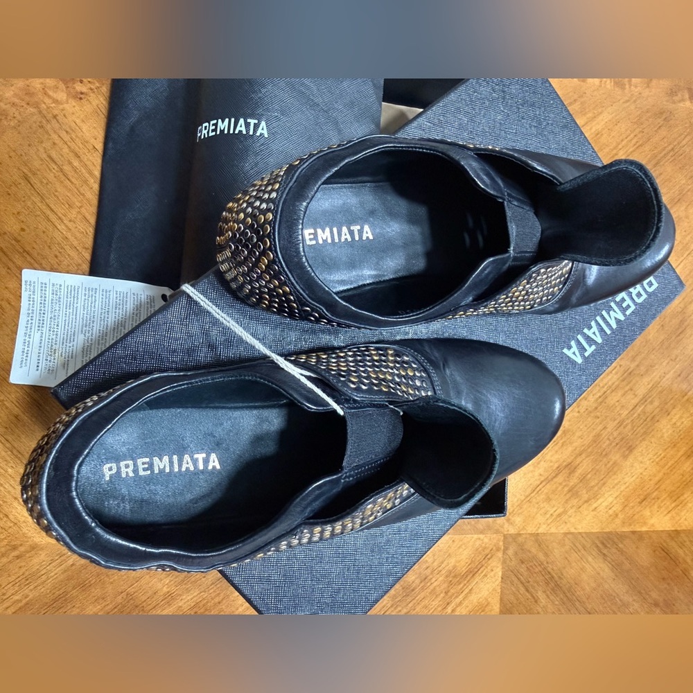 Premiata Black Leather Shoes with Gold Accents - Picture 4 of 13